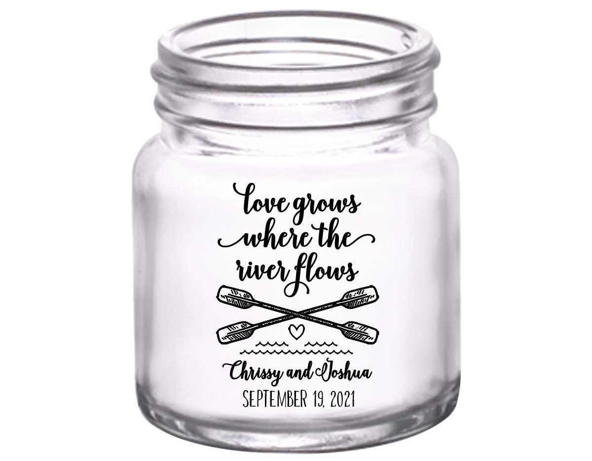 Love Grows Where The River Flows 1A 2oz Mini Mason Shot Glasses Rafting Wedding Gifts for Guests