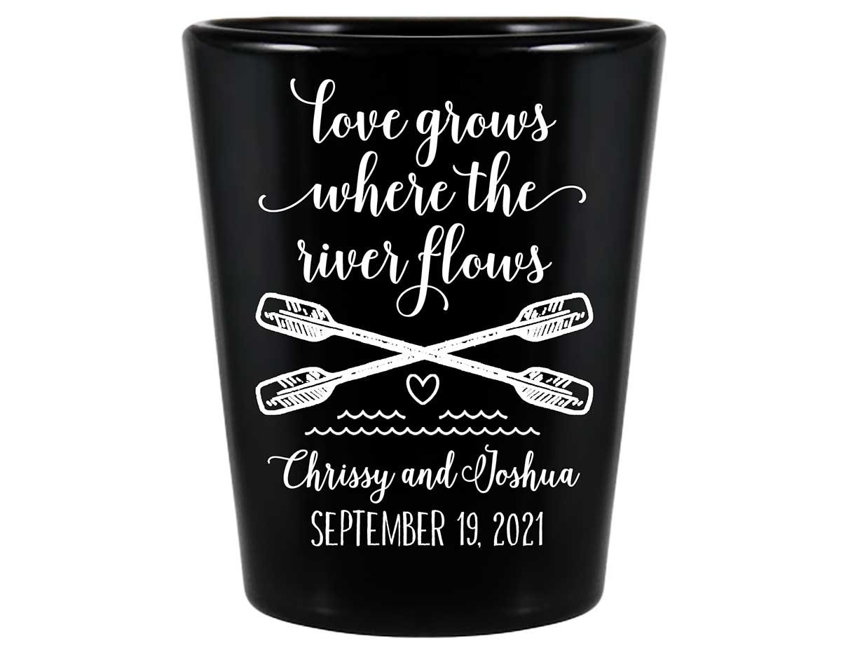 Love Grows Where The River Flows 1A Standard 1.5oz Black Shot Glasses Rafting Wedding Gifts for Guests