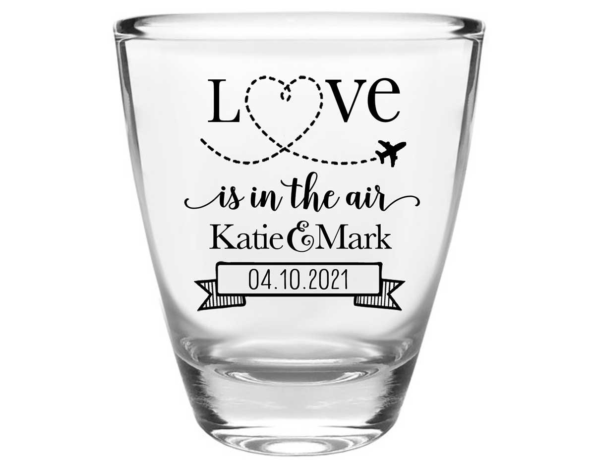 Love Is In The Air 1A Clear 1oz Round Barrel Shot Glasses Destination Wedding Gifts for Guests