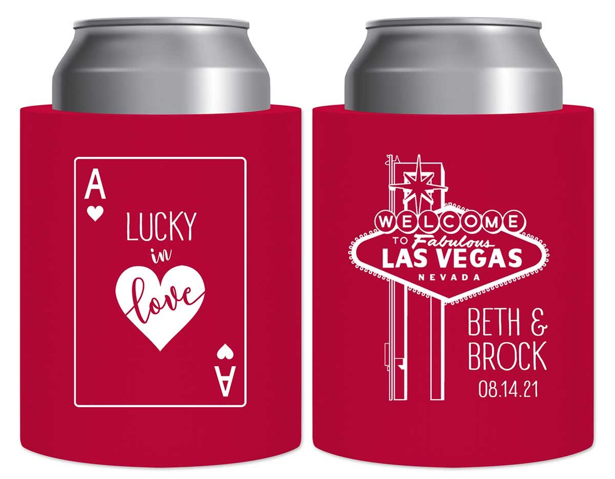 Lucky In Love 1A Vegas Wedding Thick Foam Can Koozies Casino Wedding Gifts for Guests