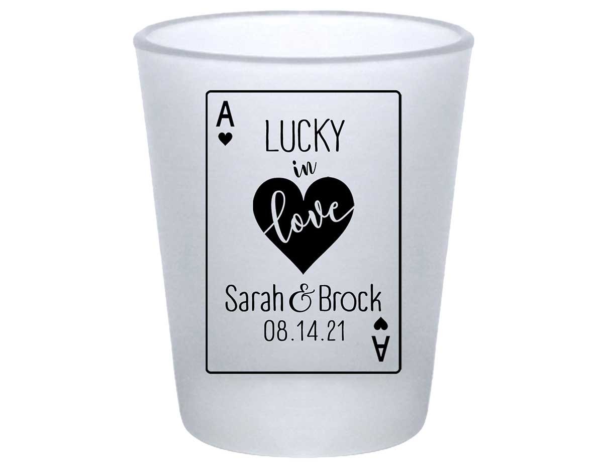Lucky In Love 1A Vegas Wedding Standard 1.75oz Frosted Shot Glasses Casino Wedding Gifts for Guests