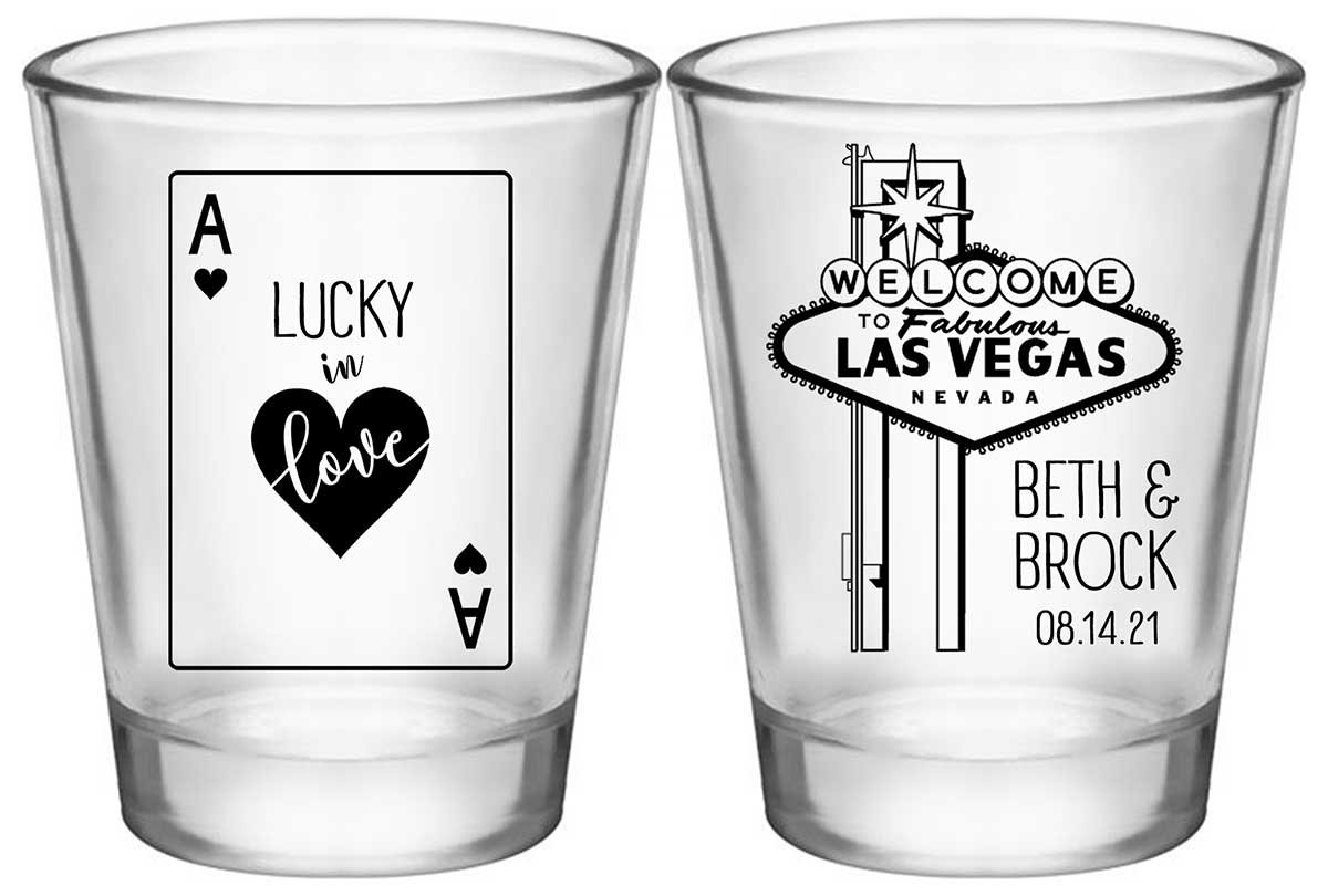 Lucky In Love 1A2 Vegas Wedding Standard 1.75oz Clear Shot Glasses Casino Wedding Gifts for Guests