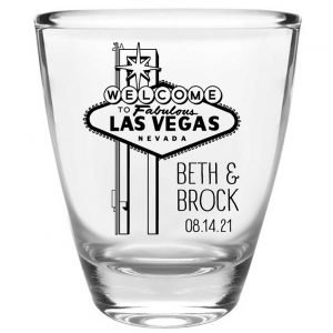 Lucky In Love 1A Vegas Wedding Clear 1oz Round Barrel Shot Glasses Casino Wedding Gifts for Guests