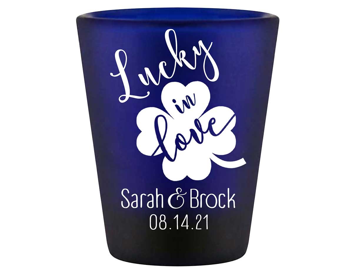 Lucky In Love 2A Irish Wedding Standard 1.5oz Blue Shot Glasses Ireland Wedding Gifts for Guests