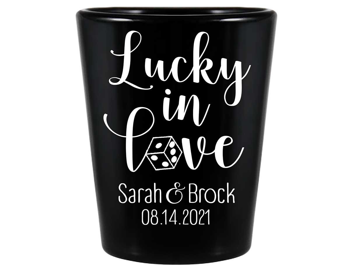 Lucky In Love 3A Casino Wedding Standard 1.5oz Black Shot Glasses Las Vegas Wedding Gifts for Guests