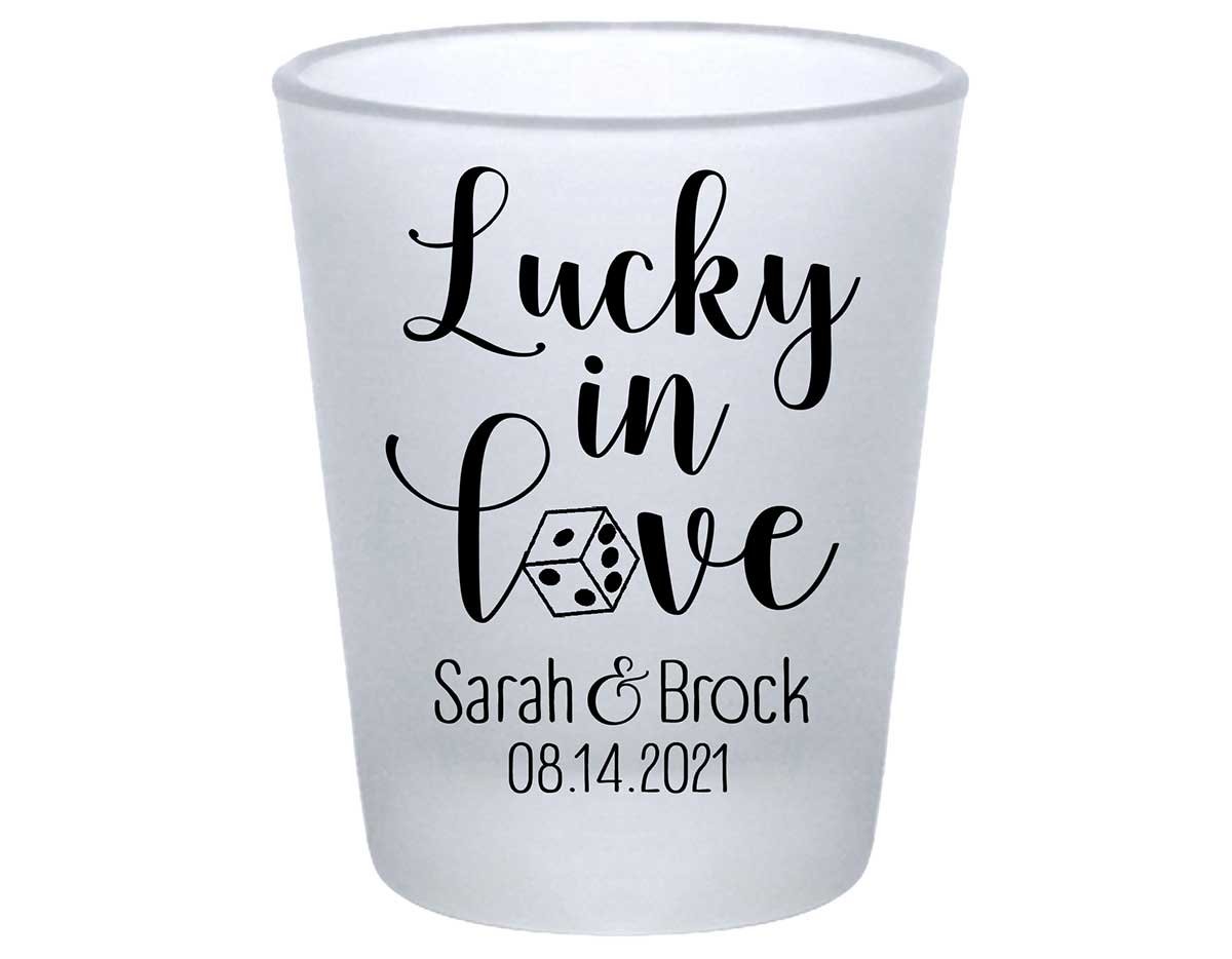 Lucky In Love 3A Casino Wedding Standard 1.75oz Frosted Shot Glasses Las Vegas Wedding Gifts for Guests