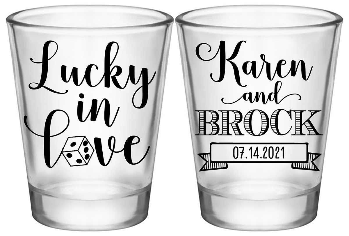 Lucky In Love 3A2 Casino Wedding Standard 1.75oz Clear Shot Glasses Las Vegas Wedding Gifts for Guests