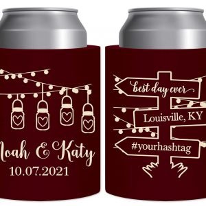 Mason Jar Lights 1A Post Sign Thick Foam Can Koozies Rustic Wedding Gifts for Guests