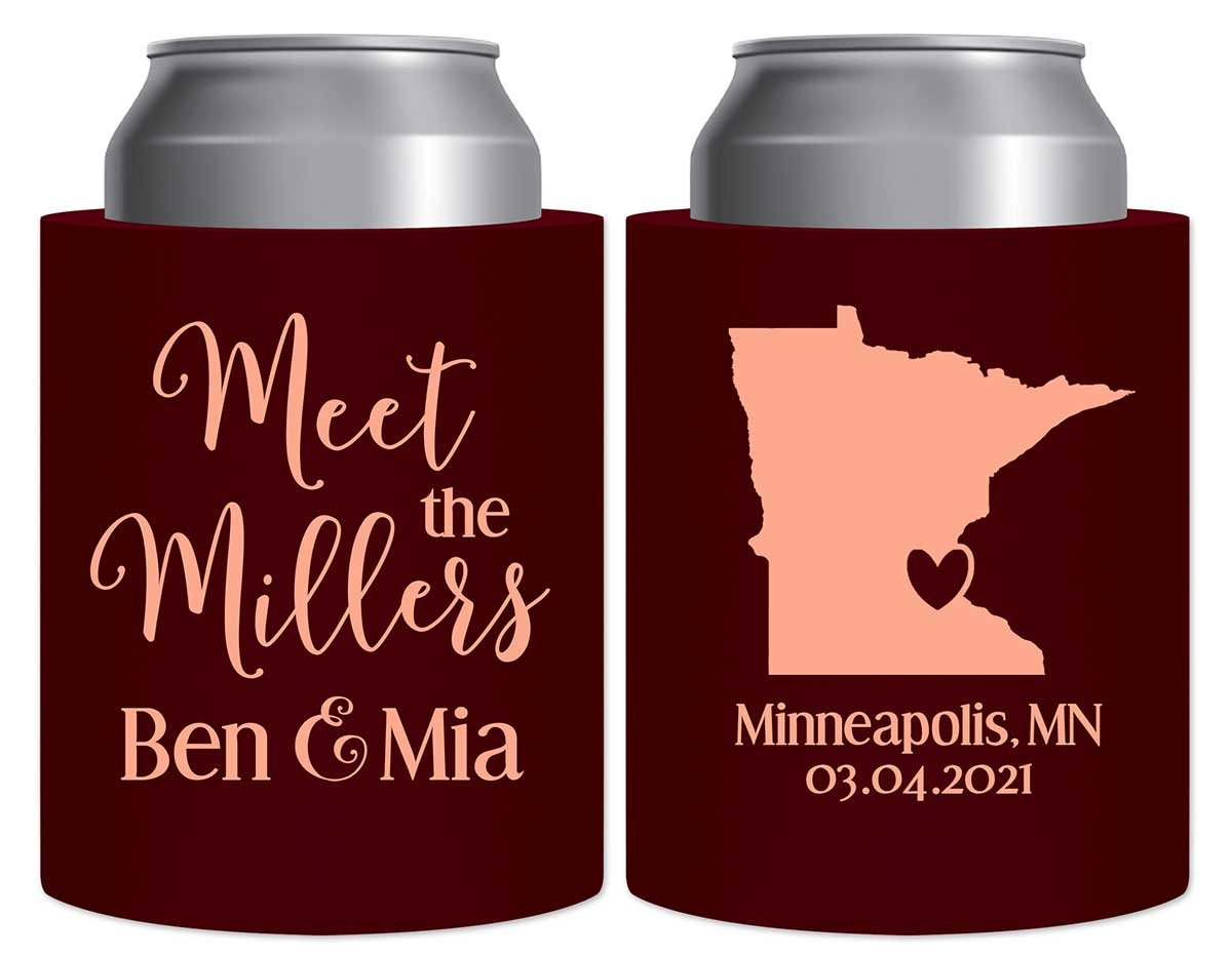Meet The Mr & Mrs 1A Any Map Thick Foam Can Koozies Destination Wedding Gifts for Guests