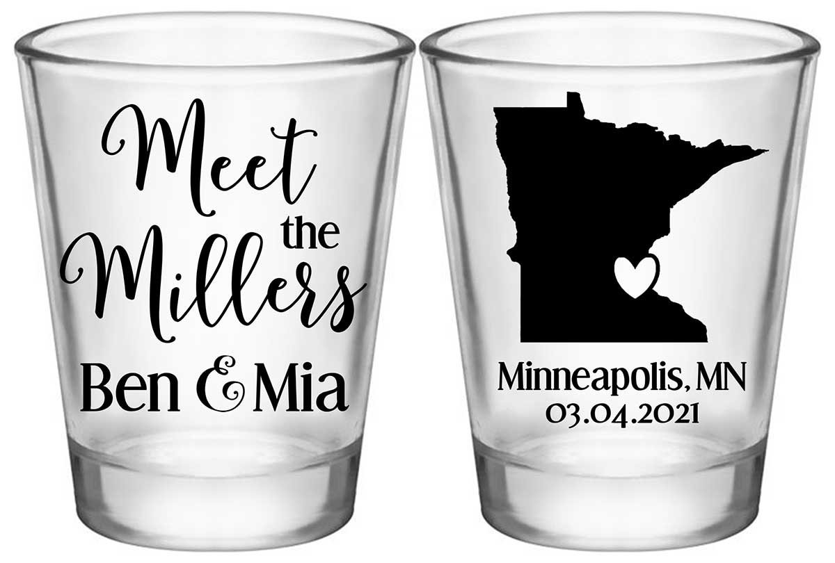 Meet The Mr & Mrs 1A2 Any Map Standard 1.75oz Clear Shot Glasses Destination Wedding Gifts for Guests