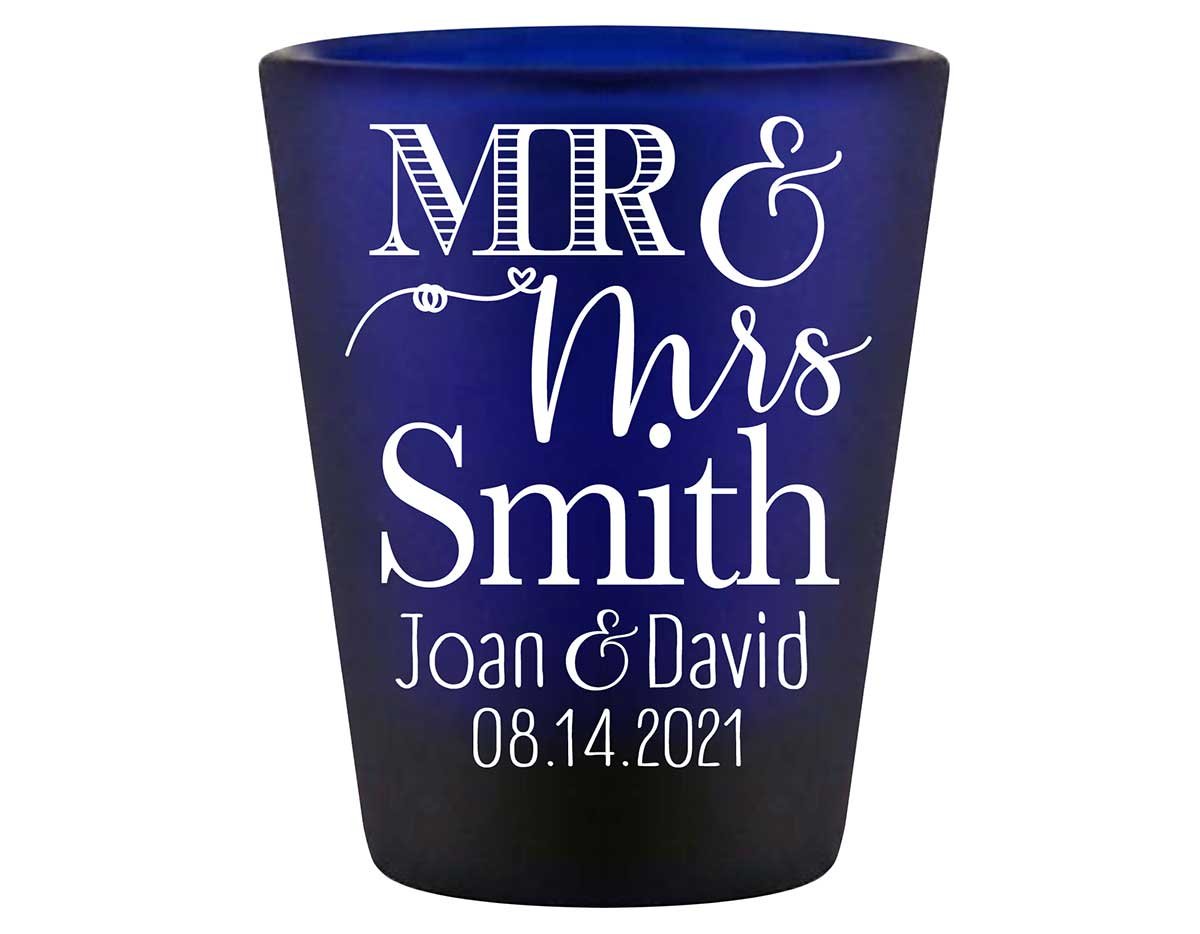 Mr & Mrs 1A Standard 1.5oz Blue Shot Glasses Personalized Wedding Gifts for Guests