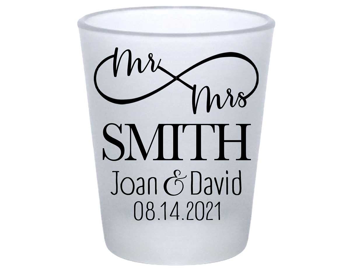 Mr & Mrs 2A Infinity Symbol Standard 1.75oz Frosted Shot Glasses Personalized Wedding Gifts for Guests