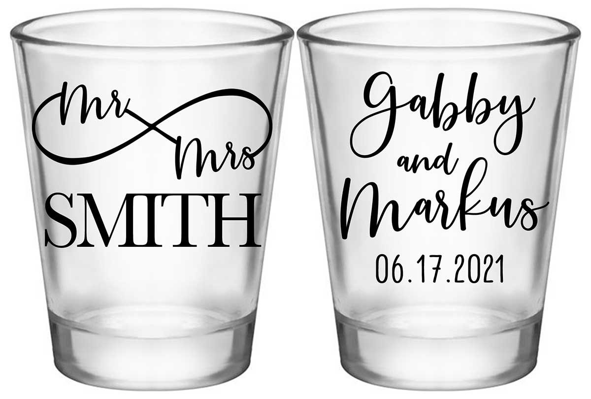 Mr & Mrs 2A2 Infinity Symbol Standard 1.75oz Clear Shot Glasses Personalized Wedding Gifts for Guests