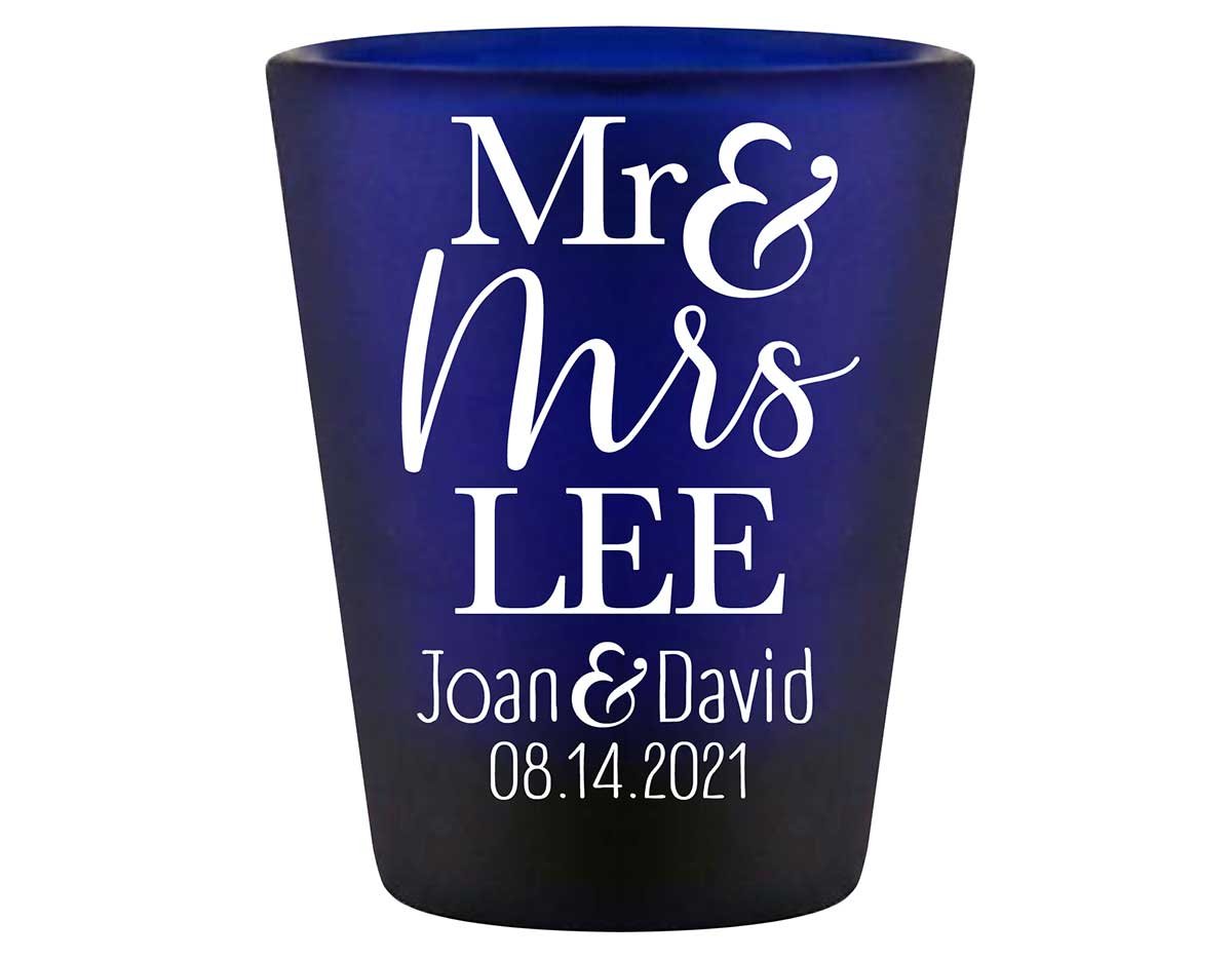 Mr & Mrs 3A Standard 1.5oz Blue Shot Glasses Personalized Wedding Gifts for Guests