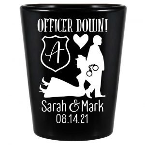 Officer Down 1B Policewoman Wedding Standard 1.5oz Black Shot Glasses Cop Wedding Gifts for Guests
