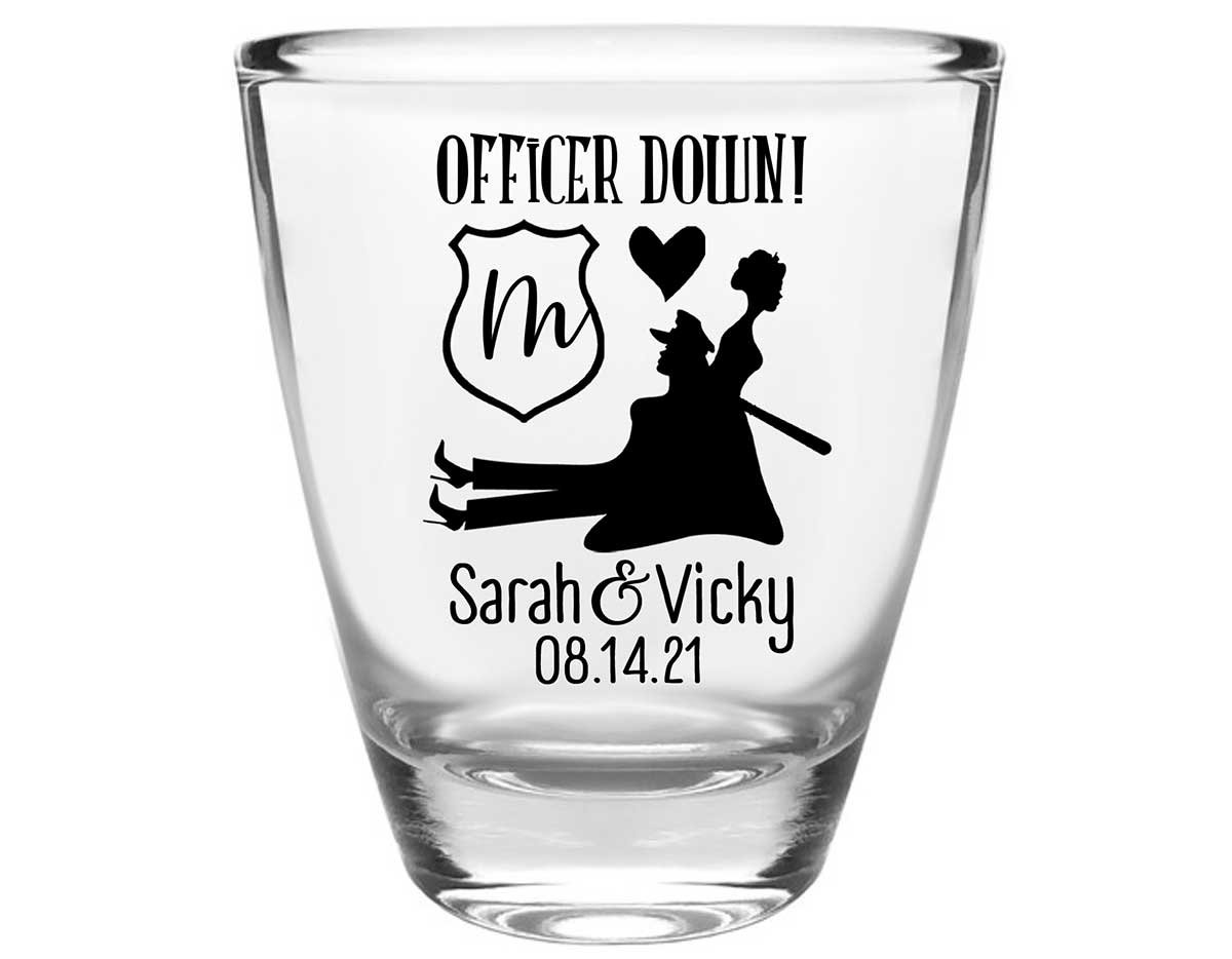 Officer Down 2A Lesbian Cop Wedding Clear 1oz Round Barrel Shot Glasses Gay Wedding Gifts for Guests