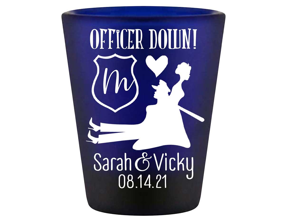 Officer Down 2A Lesbian Cop Wedding Standard 1.5oz Blue Shot Glasses Gay Wedding Gifts for Guests