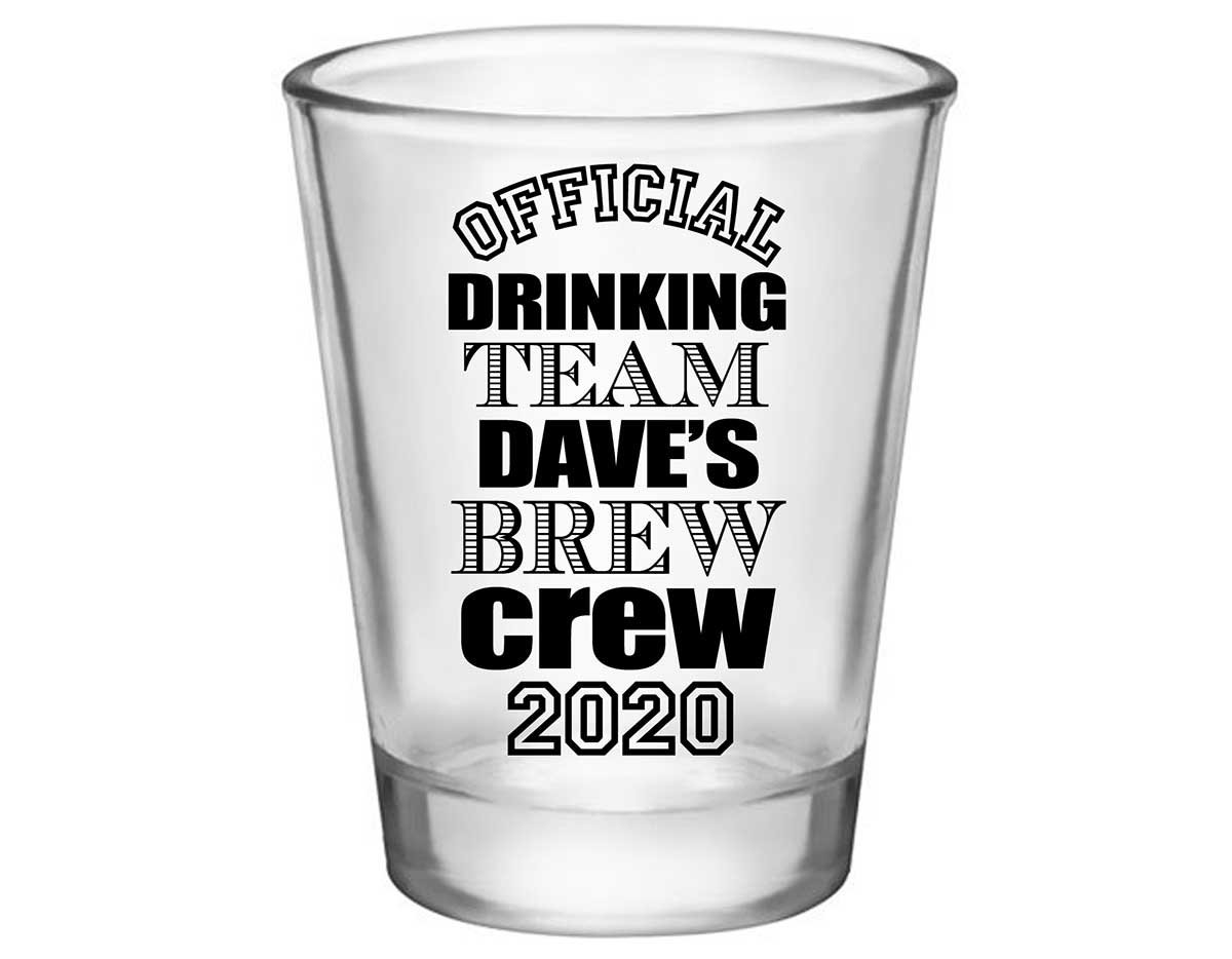 Official Drinking Team 1A Bachelor Brew Crew Standard 1.75oz Clear Shot Glasses Sports Bachelor Party Gifts for Guests