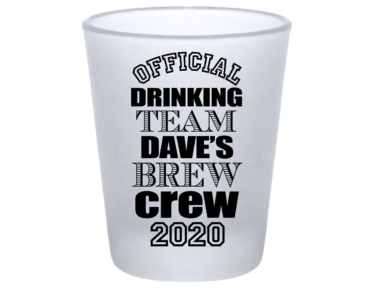 Official Drinking Team 1A Bachelor Brew Crew Standard 1.75oz Frosted Shot Glasses Sports Bachelor Party Gifts for Guests