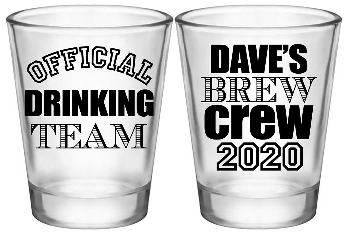 Official Drinking Team 1A2 Bachelor Brew Crew Standard 1.75oz Clear Shot Glasses Sports Bachelor Party Gifts for Guests