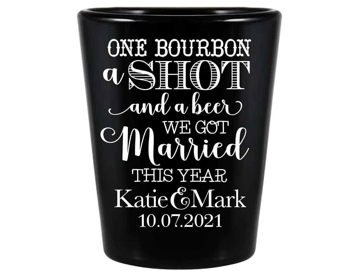 One Bourbon A Shot & A Beer 1A Standard 1.5oz Black Shot Glasses Country Wedding Gifts for Guests