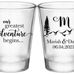 Our Greatest Adventure Begins 1A2 Standard 1.75oz Clear Shot Glasses Destination Wedding Gifts for Guests