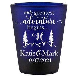 Our Greatest Adventure Begins 1B Standard 1.5oz Blue Shot Glasses Destination Wedding Gifts for Guests