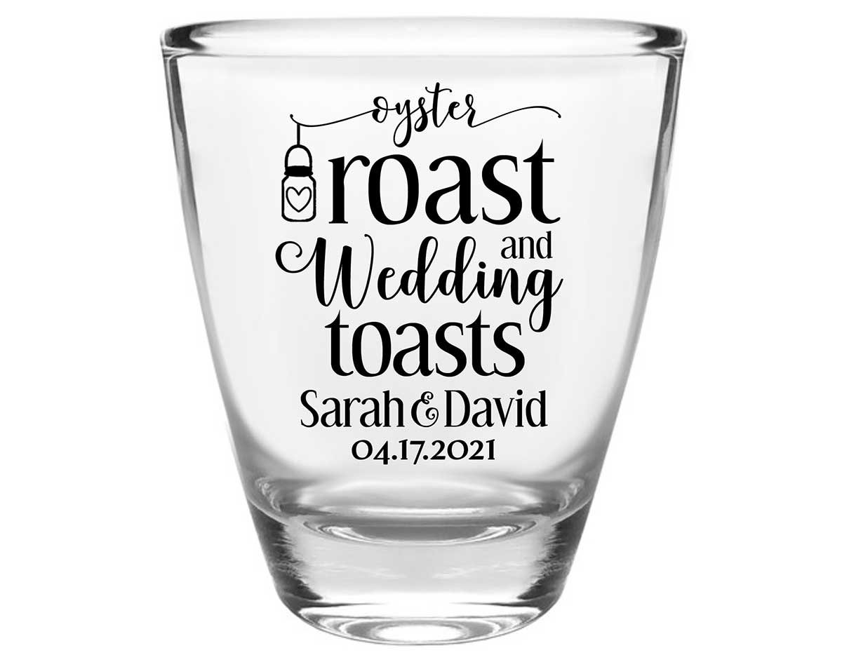 Oyster Roast & Wedding Toasts 1A Clear 1oz Round Barrel Shot Glasses Rustic Wedding Gifts for Guests