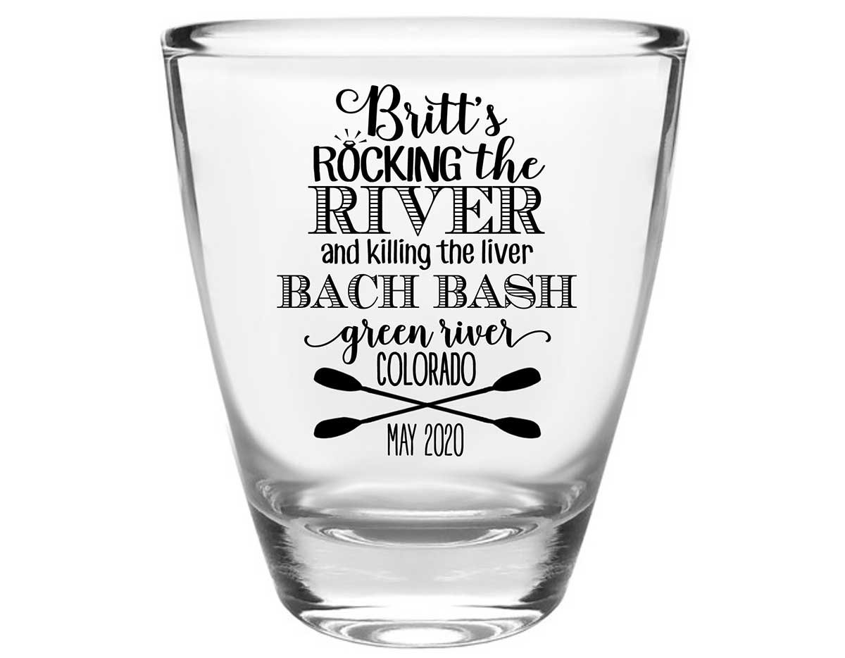 Rocking The River & Killing The Liver 1A Clear 1oz Round Barrel Shot Glasses Rafting Bachelorette Party Gifts for Guests