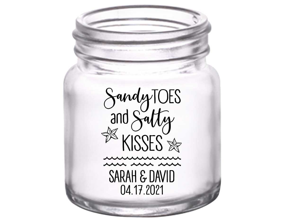 Sandy Toes & Salty Kisses 1A 2oz Mini Mason Shot Glasses Beach Wedding Gifts for Guests