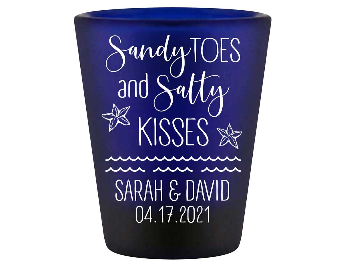 Sandy Toes & Salty Kisses 1A Standard 1.5oz Blue Shot Glasses Beach Wedding Gifts for Guests