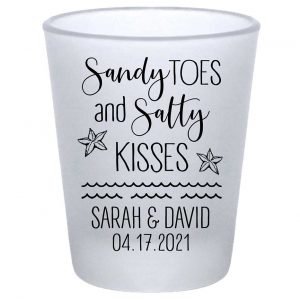 Sandy Toes & Salty Kisses 1A Standard 1.75oz Frosted Shot Glasses Beach Wedding Gifts for Guests