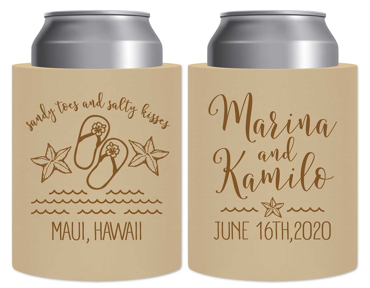 Sandy Toes & Salty Kisses 2A Thick Foam Can Koozies Beach Wedding Gifts for Guests