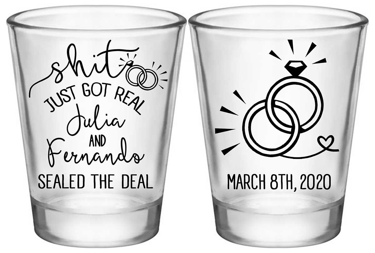 Shit Just Got Real 1B2 Standard 1.75oz Clear Shot Glasses Funny Wedding Gifts for Guests