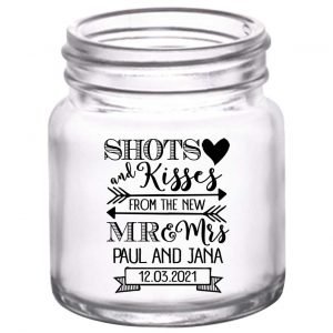 Shots & Kisses From The Mr & Mrs 1A 2oz Mini Mason Shot Glasses Cute Wedding Gifts for Guests