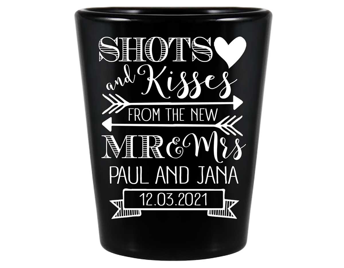 Shots & Kisses From The Mr & Mrs 1A Standard 1.5oz Black Shot Glasses Cute Wedding Gifts for Guests