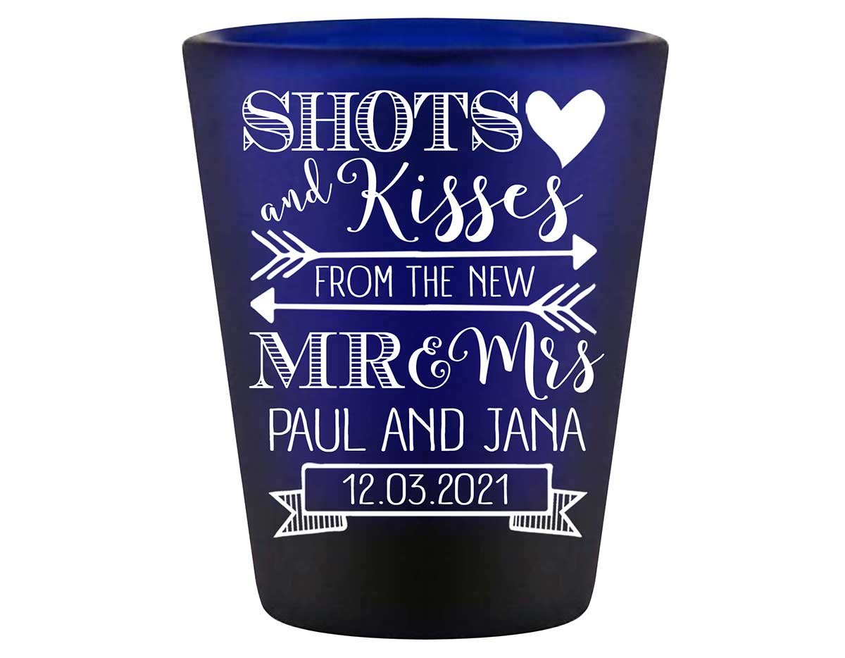 Shots & Kisses From The Mr & Mrs 1A Standard 1.5oz Blue Shot Glasses Cute Wedding Gifts for Guests