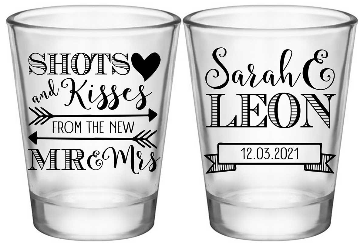 Shots & Kisses From The Mr & Mrs 1A2 Standard 1.75oz Clear Shot Glasses Cute Wedding Gifts for Guests