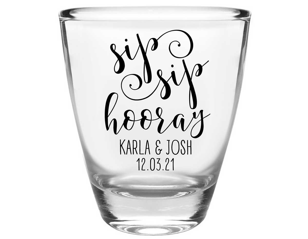 Sip Sip Hooray 1A Clear 1oz Round Barrel Shot Glasses Personalized Wedding Gifts for Guests