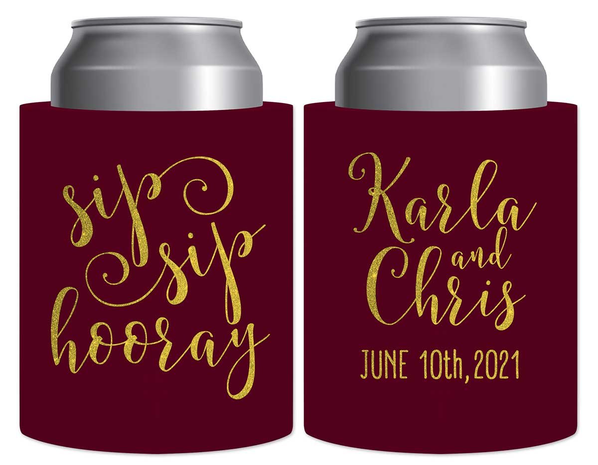 Sip Sip Hooray 1A Thick Foam Can Koozies Personalized Wedding Gifts for Guests
