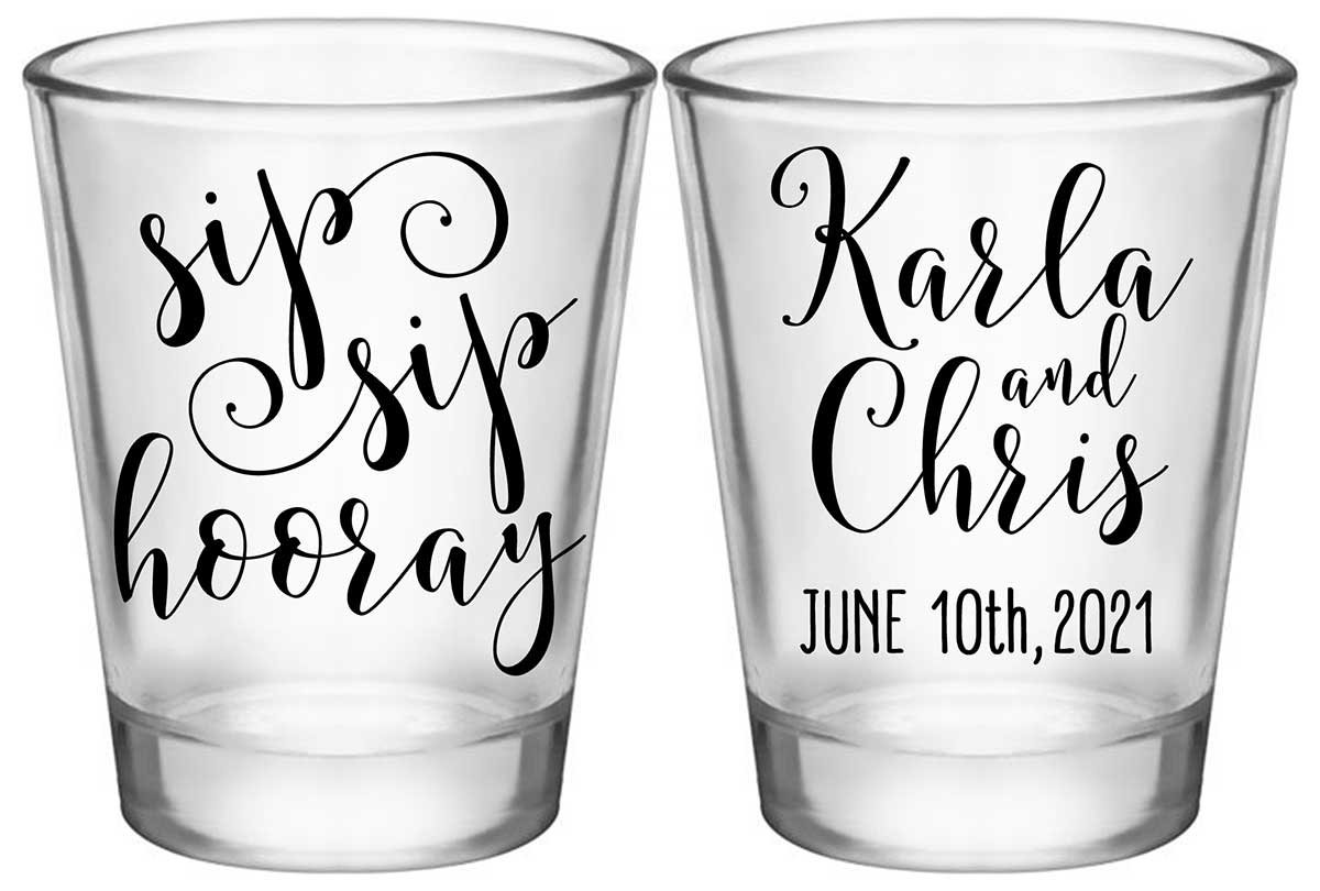 Sip Sip Hooray 1A2 Standard 1.75oz Clear Shot Glasses Personalized Wedding Gifts for Guests