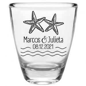 Starfish 2A Clear 1oz Round Barrel Shot Glasses Beach Wedding Gifts for Guests