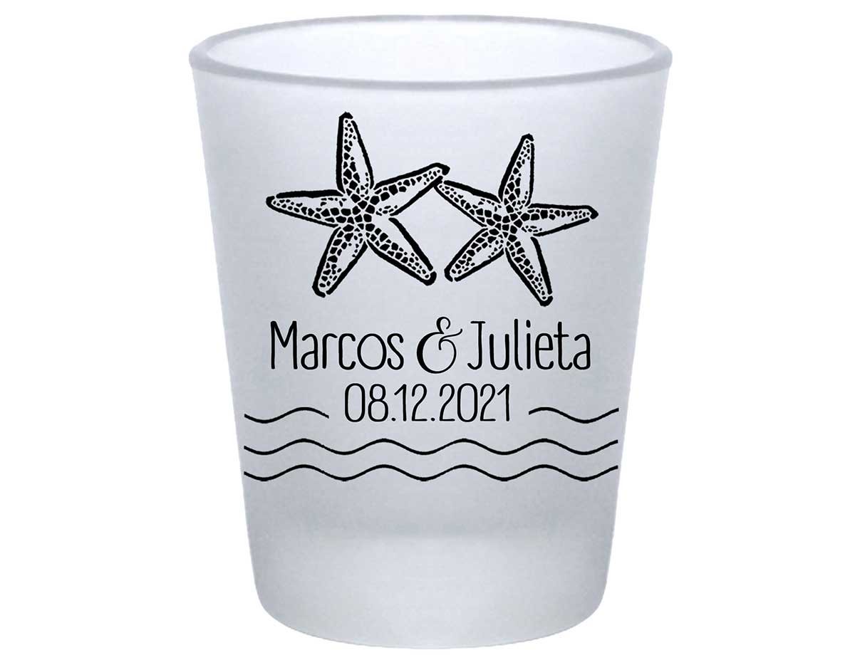 Starfish 2A Standard 1.75oz Frosted Shot Glasses Beach Wedding Gifts for Guests