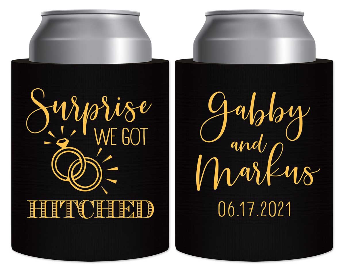 Surprise We Got Hitched 1A Thick Foam Can Koozies Surprise Wedding Gifts for Guests