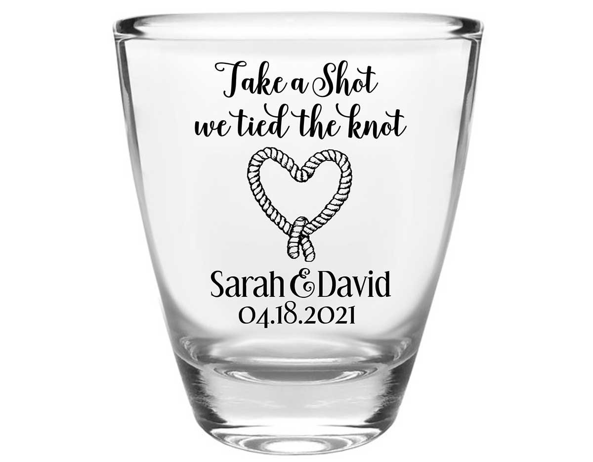 Take A Shot We Tied The Knot 3A Clear 1oz Round Barrel Shot Glasses Rustic Wedding Gifts for Guests