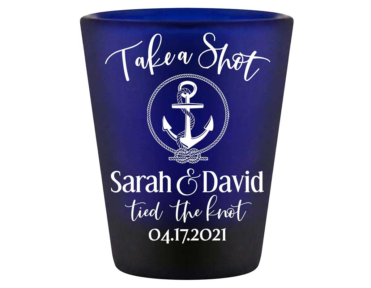 Take A Shot We Tied The Knot 5A Standard 1.5oz Blue Shot Glasses Rustic Wedding Gifts for Guests