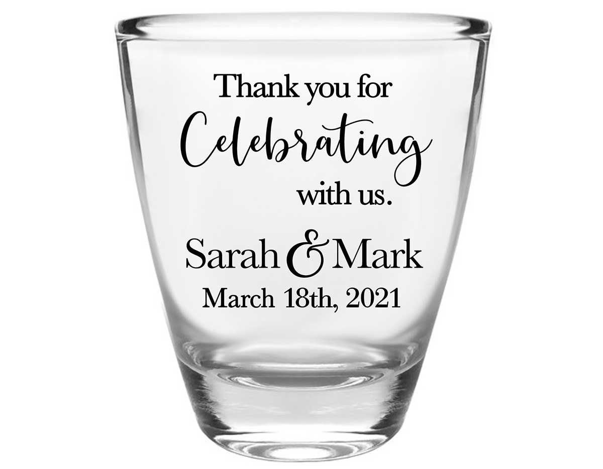 Thank You For Celebrating With Us 1A Clear 1oz Round Barrel Shot Glasses Thank You Wedding Gifts for Guests