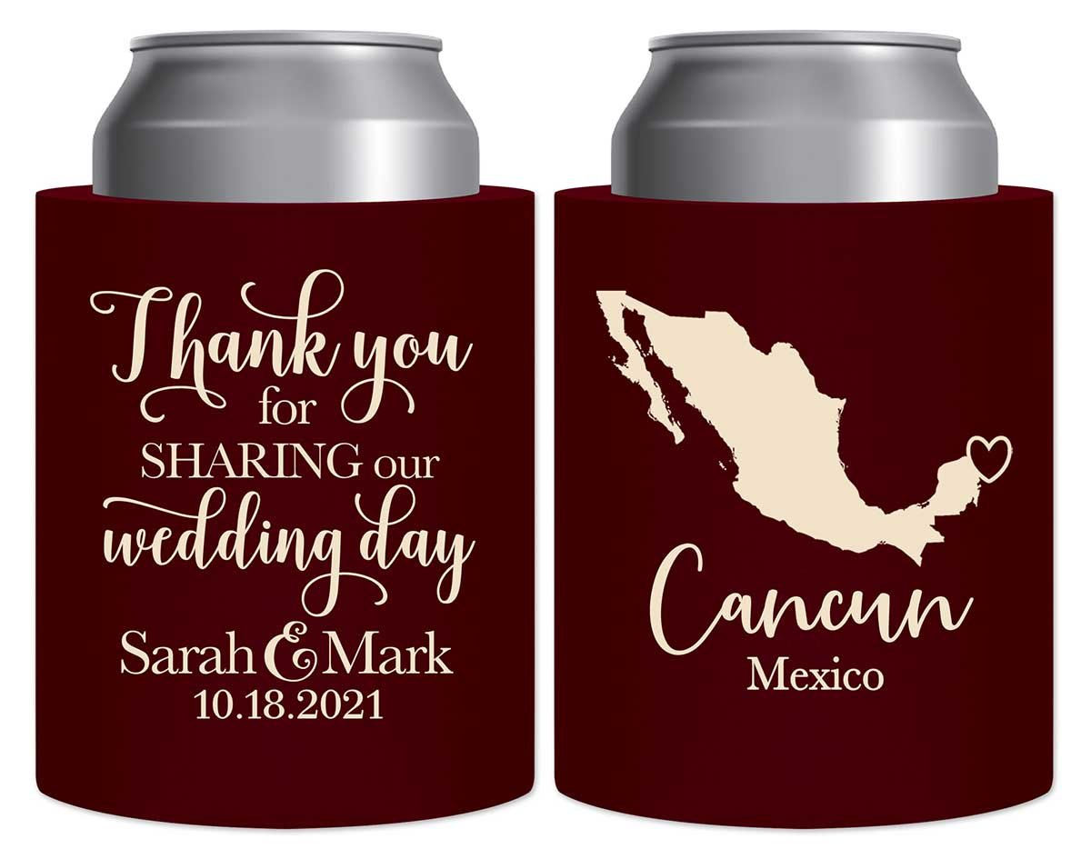 Thank You For Sharing Our Wedding Day 1C Any Map Thick Foam Can Koozies Destination Wedding Gifts for Guests