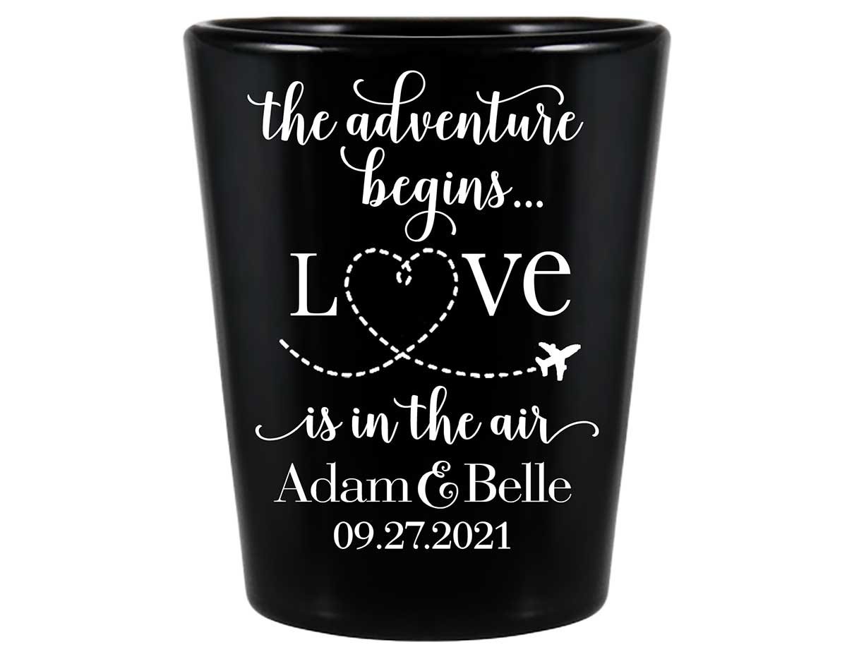 The Adventure Begins 1A Love Is In The Air Standard 1.5oz Black Shot Glasses Destination Wedding Gifts for Guests
