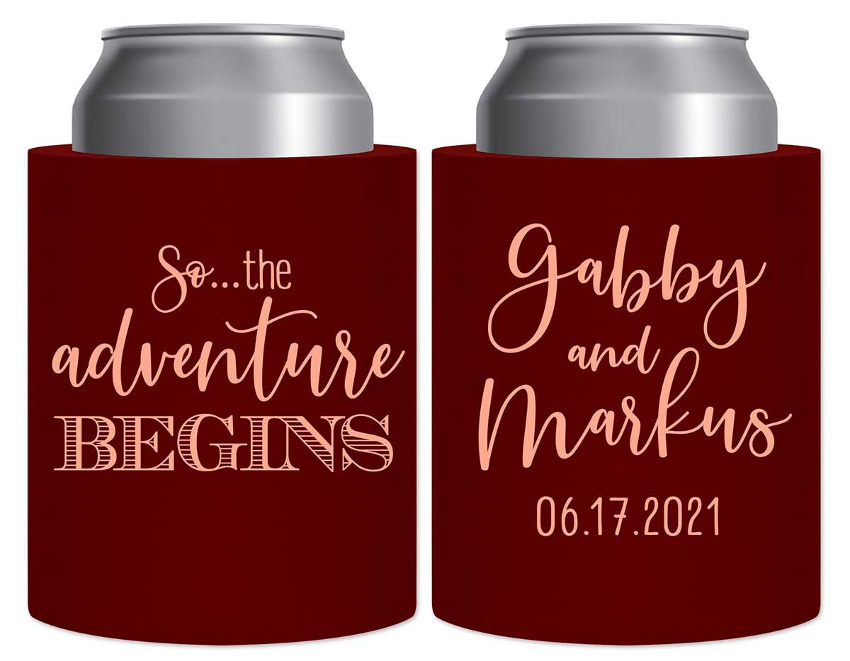 The Adventure Begins 3A Thick Foam Can Koozies Destination Wedding Gifts for Guests
